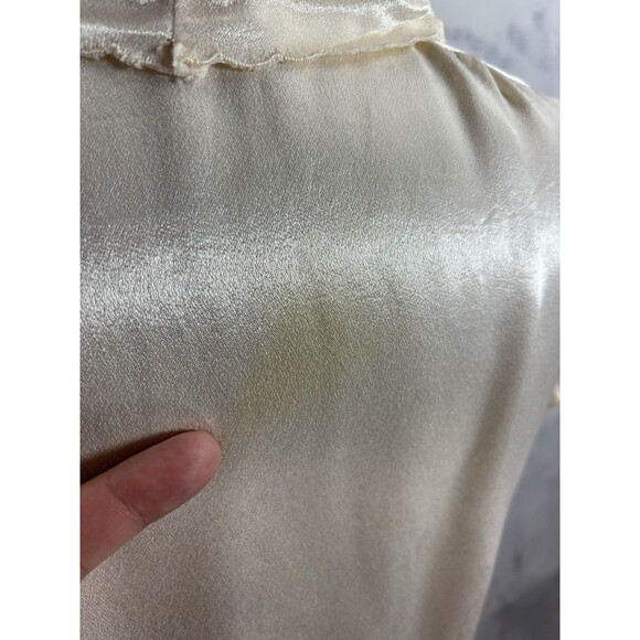 Vtg 70s You Babes Satin Button up Blouse S Cream Embroidery Collar Top Coquette - Picture 12 of 16